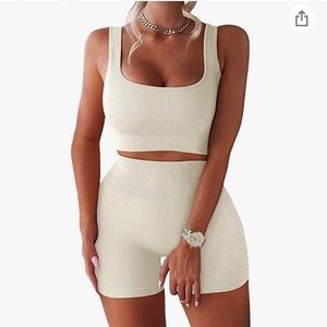 Womens ribbed tank and short set size small, ivory color